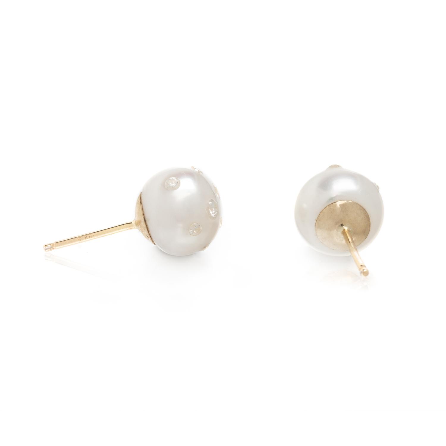 CULTURED PEARL AND DIAMOND STUD EARRINGS
