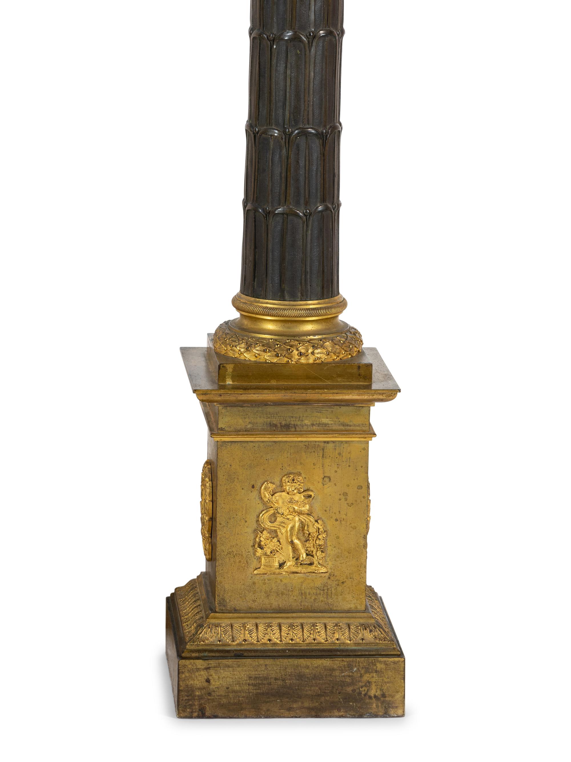 A Pair of Charles X Gilt and Patinated Bronze Candelabra Bases