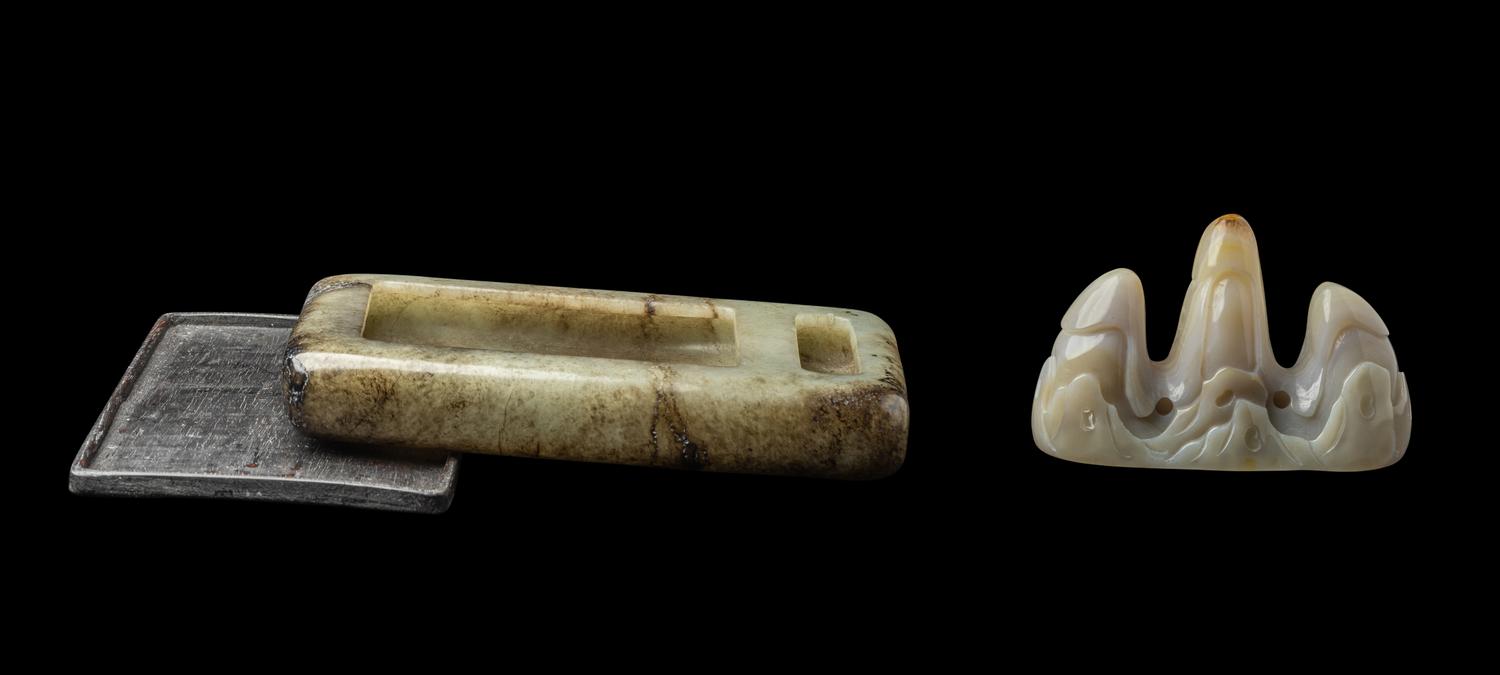 Two Chinese Jade and Agate Scholar's Objects