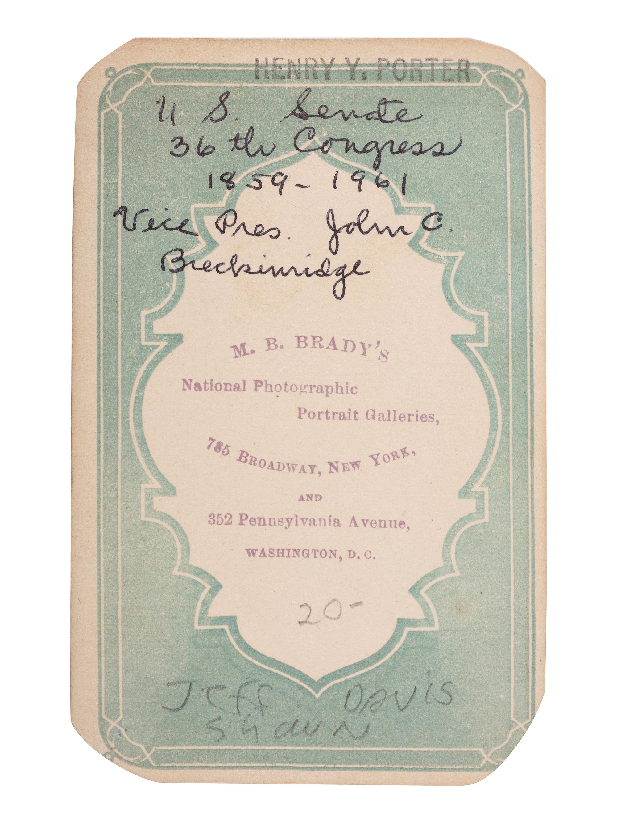 [CIVIL WAR]. 20 CDVs featuring antebellum & war-era politicians and statesmen, including: