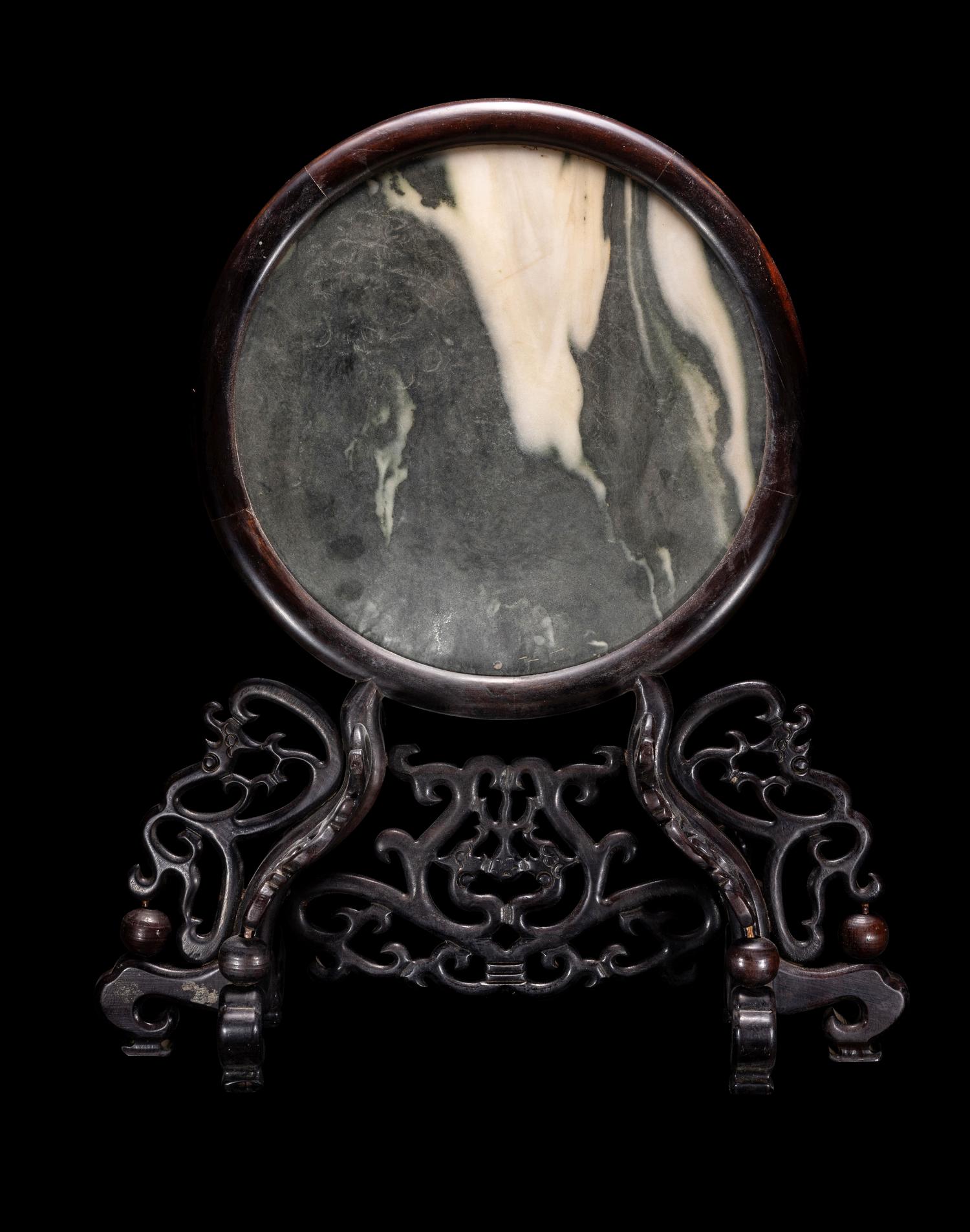 A Marble Inset Hardwood Table Screen