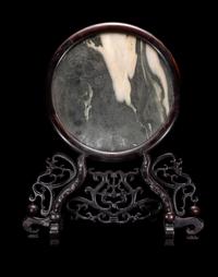 A Marble Inset Hardwood Table Screen