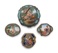 Four French Enameled Silver Powder Boxes