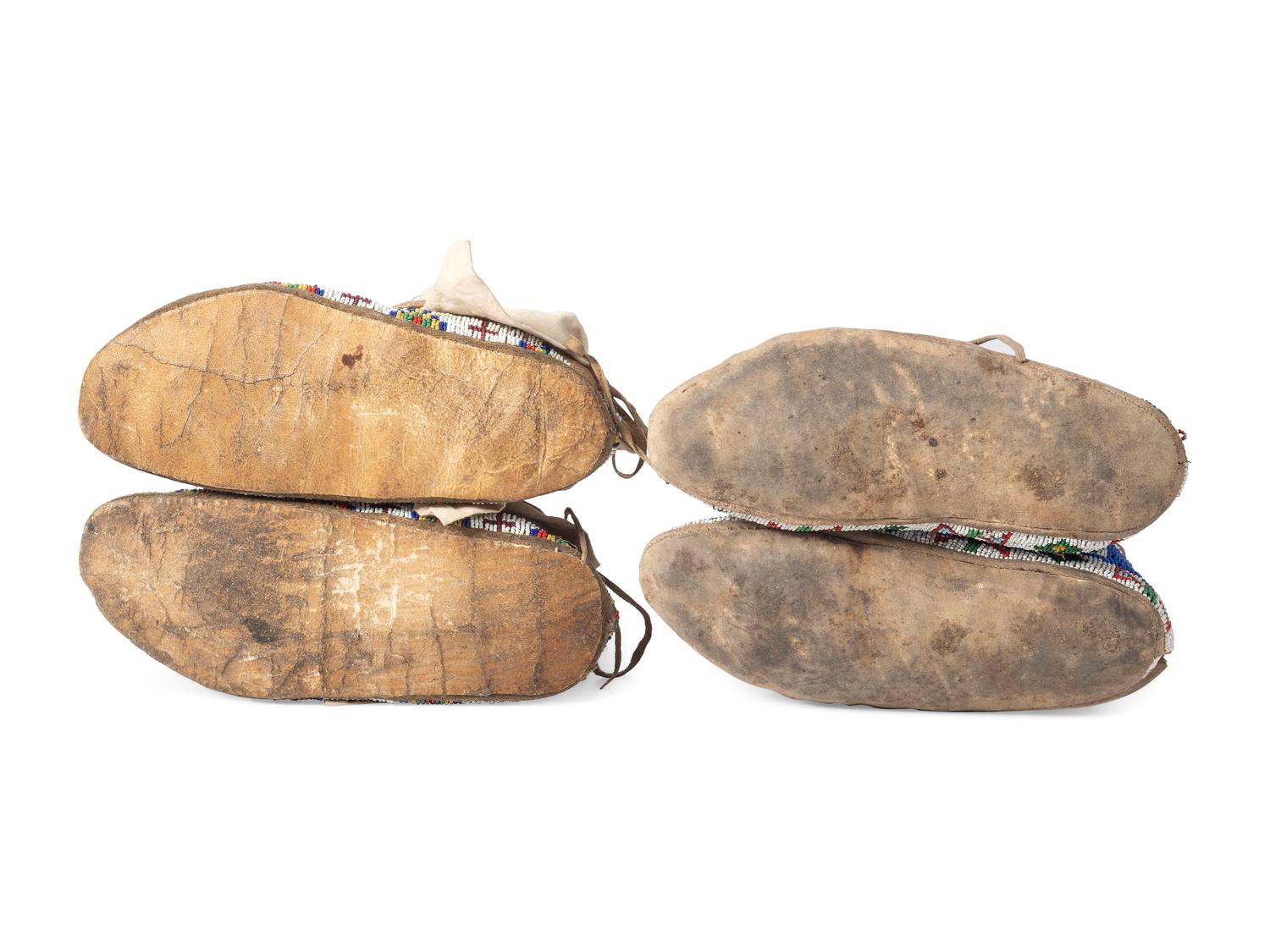Sioux Beaded Hide Moccasins, with Horse Tracks