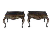 A Pair of Georgian Style Black Japanned Low Tables