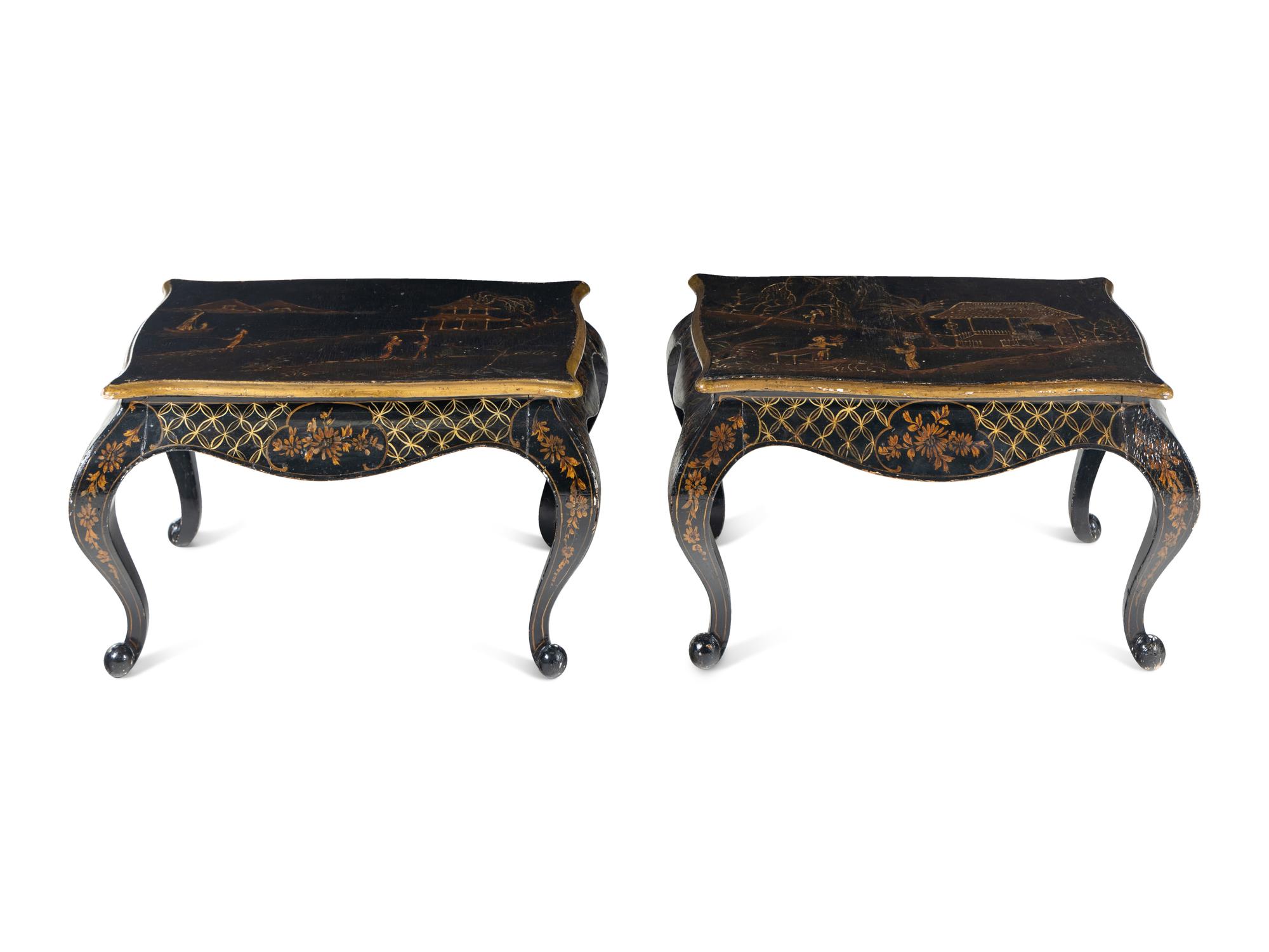 A Pair of Georgian Style Black Japanned Low Tables