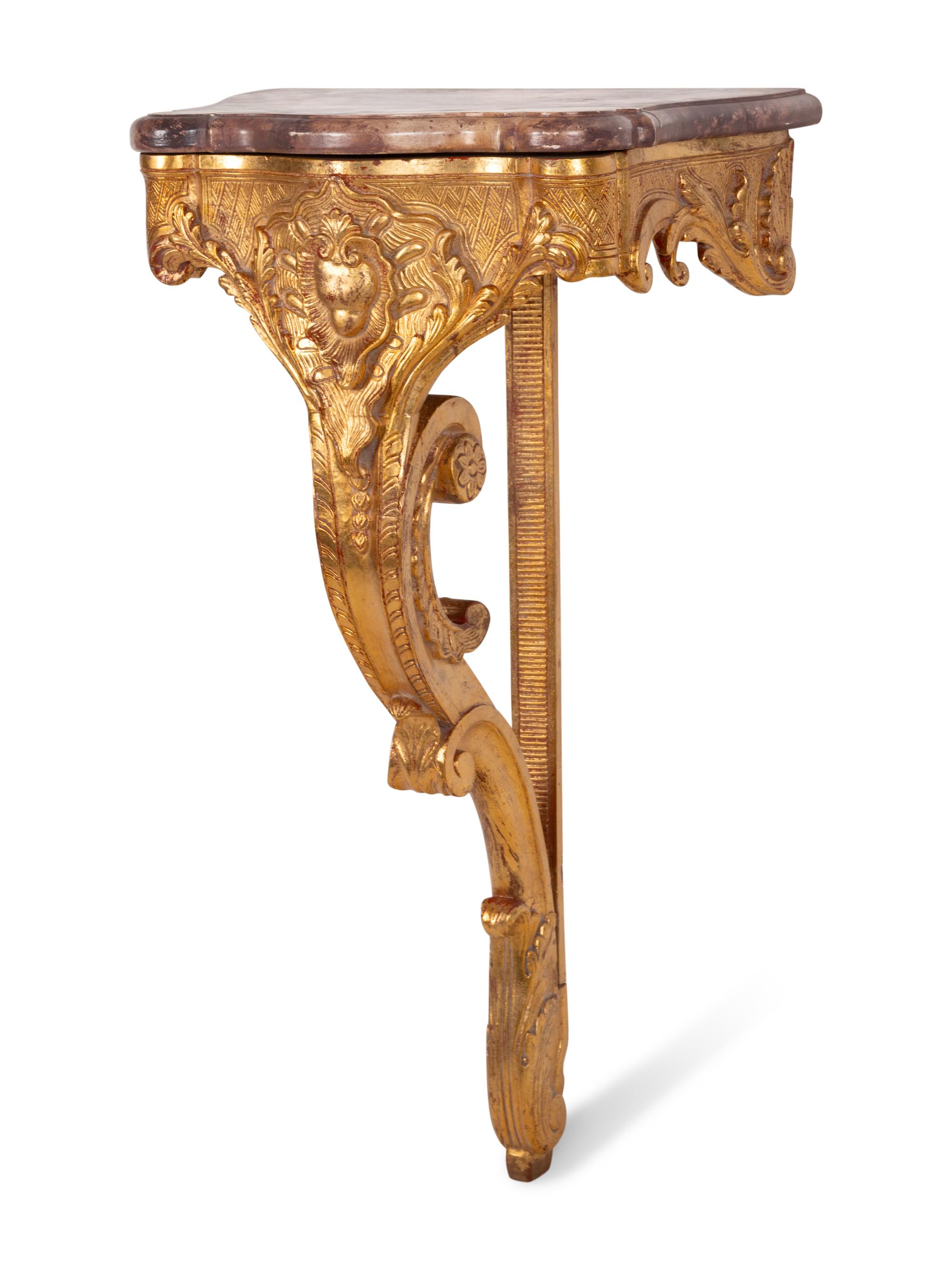 A Louis XV Style Giltwood Marble-Top Console Table