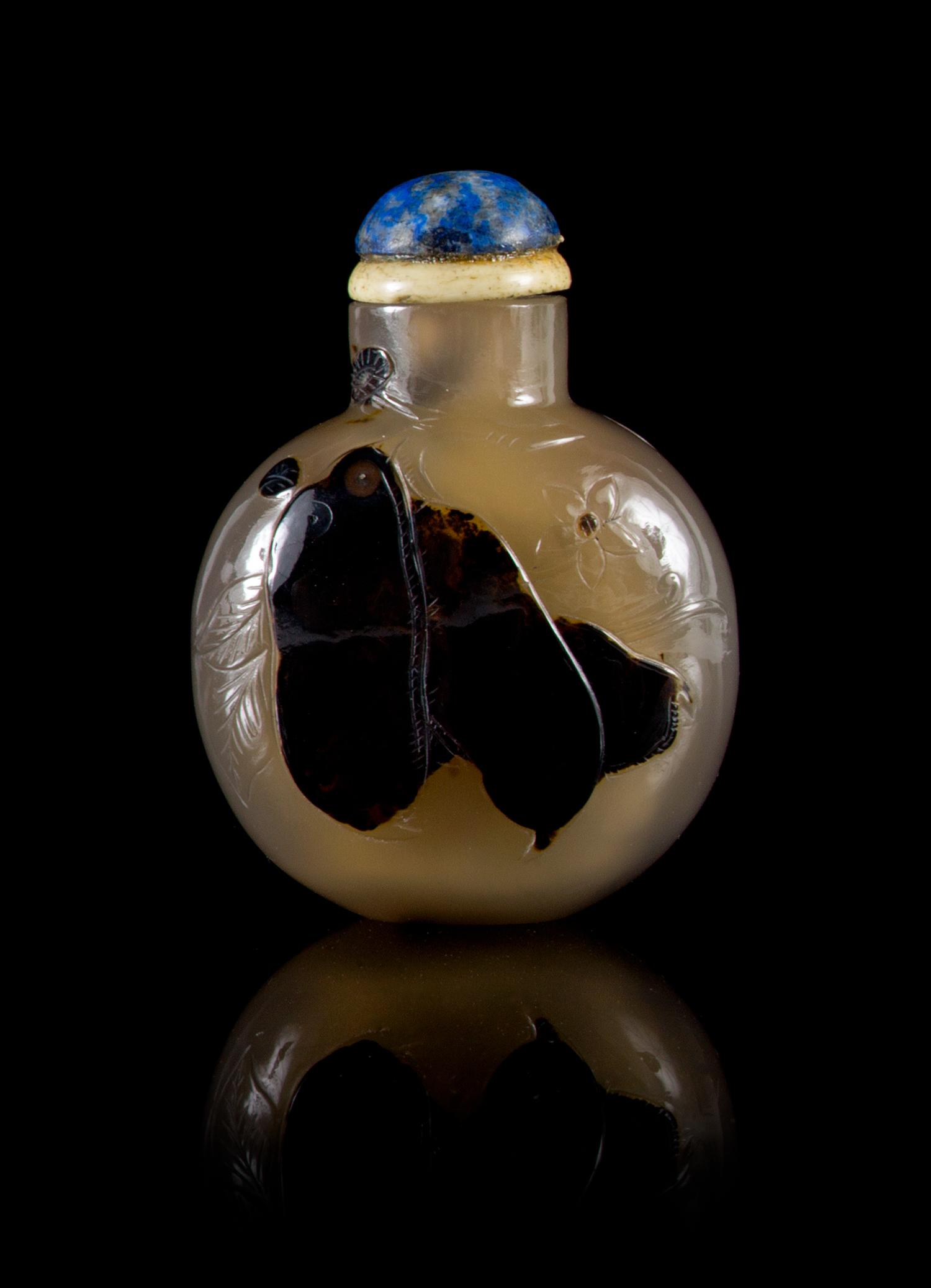 A Shadow Agate Snuff Bottle Height 2 1/2 inches.