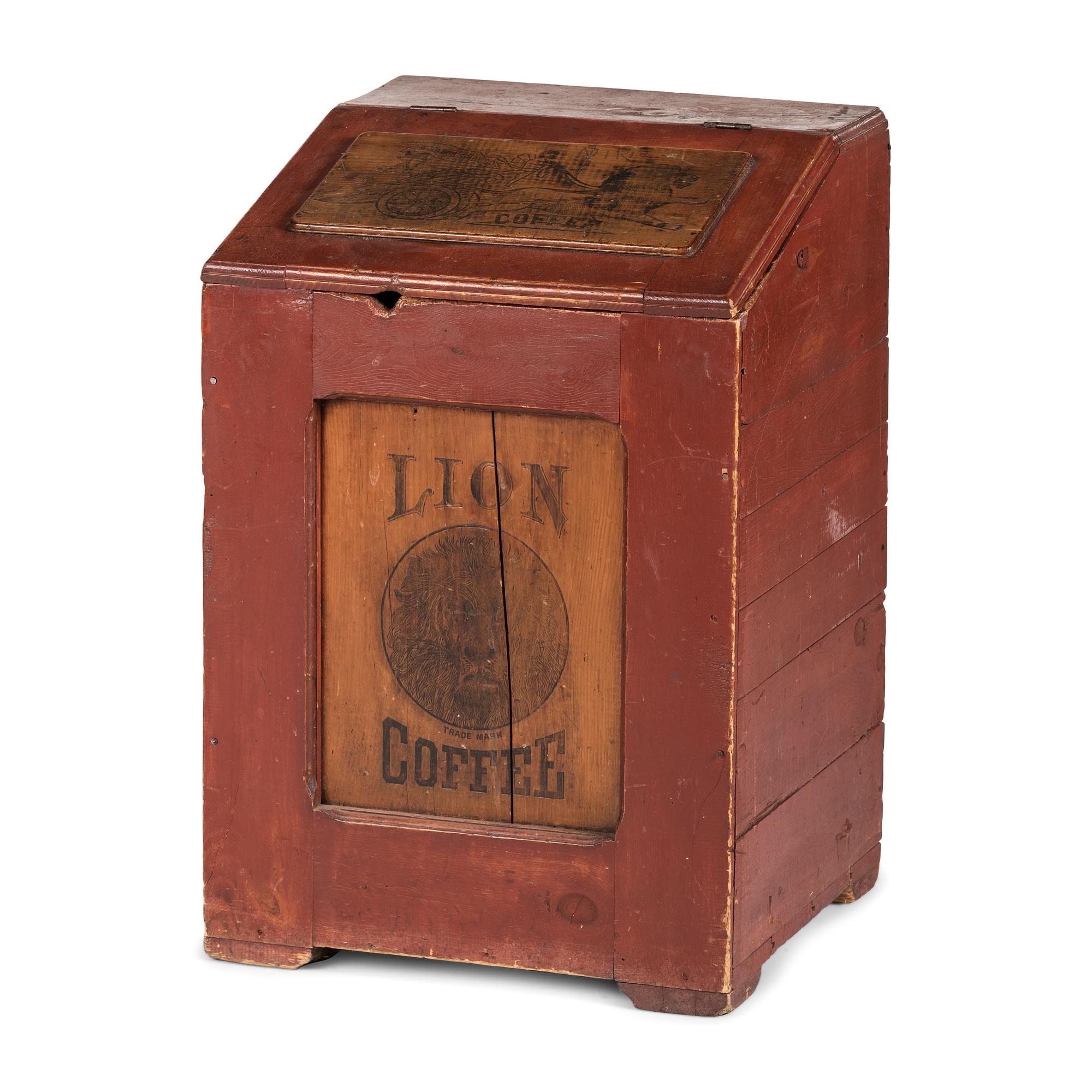 A Lion Coffee Painted Store Bin