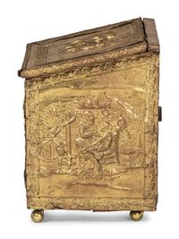 A Neoclassical Hammered Brass Mounted Pine Chest