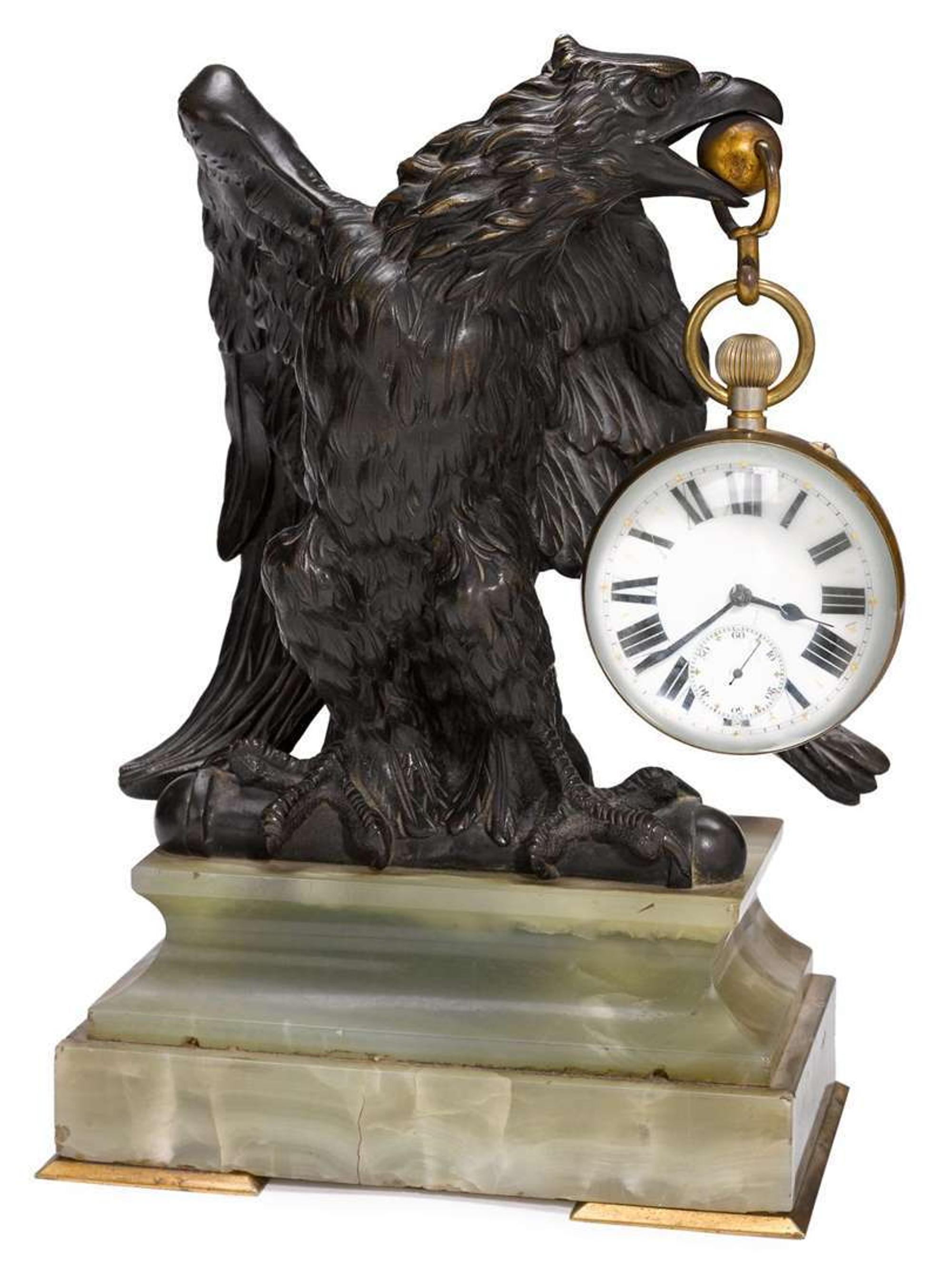 Bronze eagle with crystal ball clock probably continental, 19th century