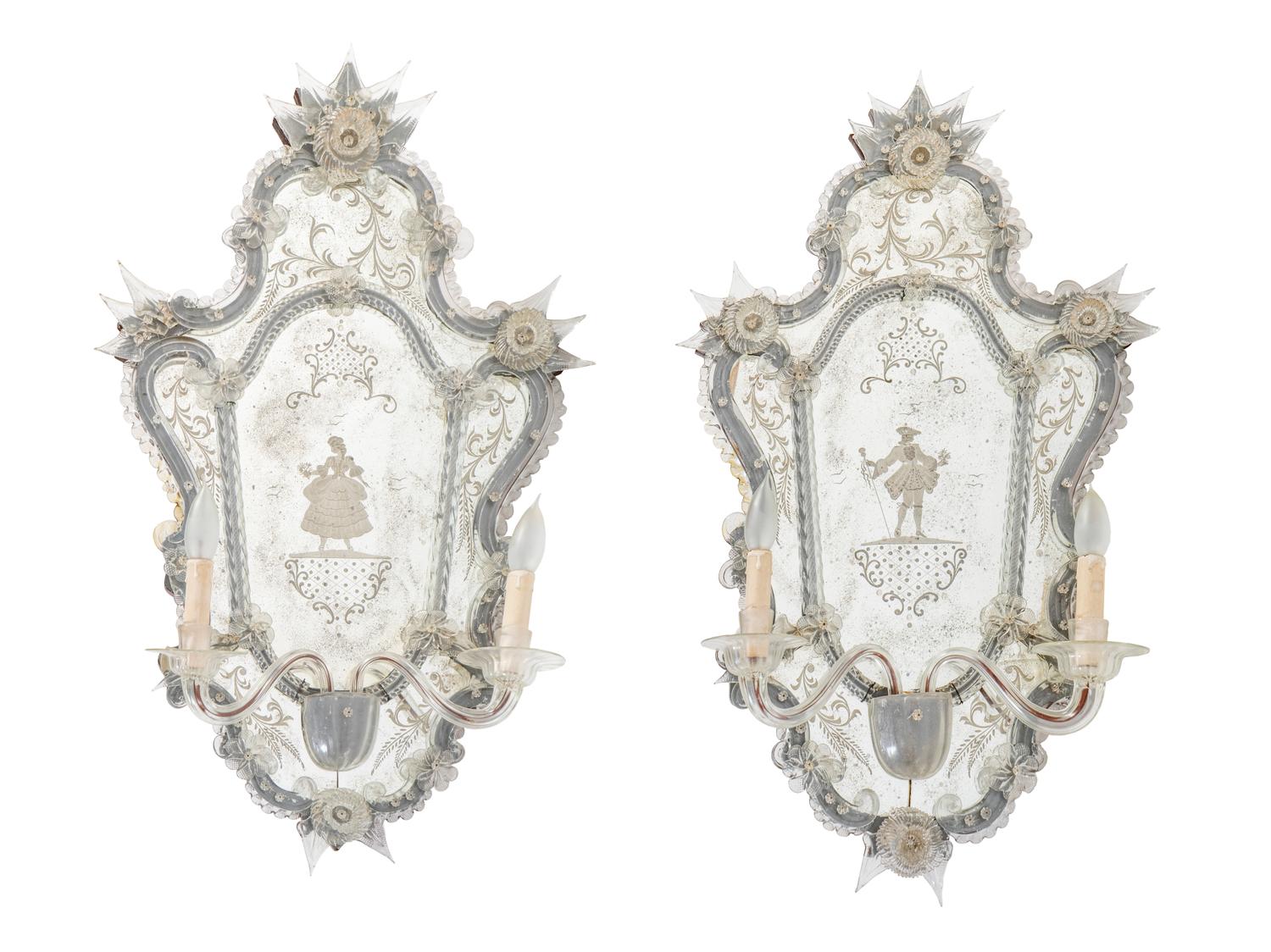 A Pair of Venetian Glass Girandole Mirrors — 19TH/20TH CENTURY