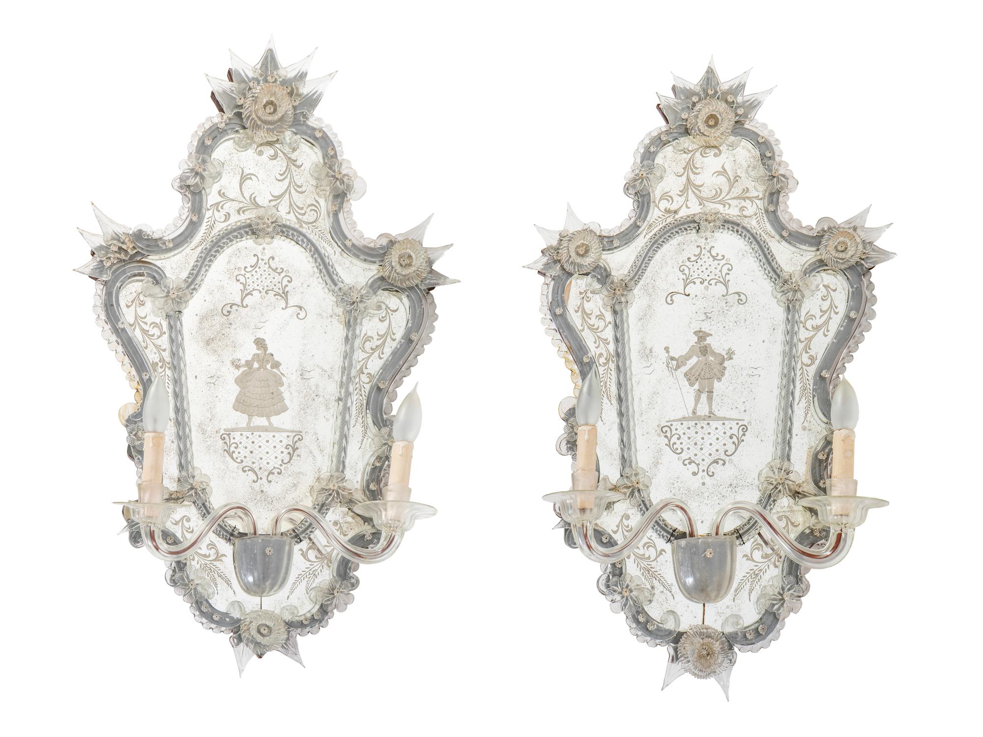 A Pair of Venetian Glass Girandole Mirrors — 19TH/20TH CENTURY