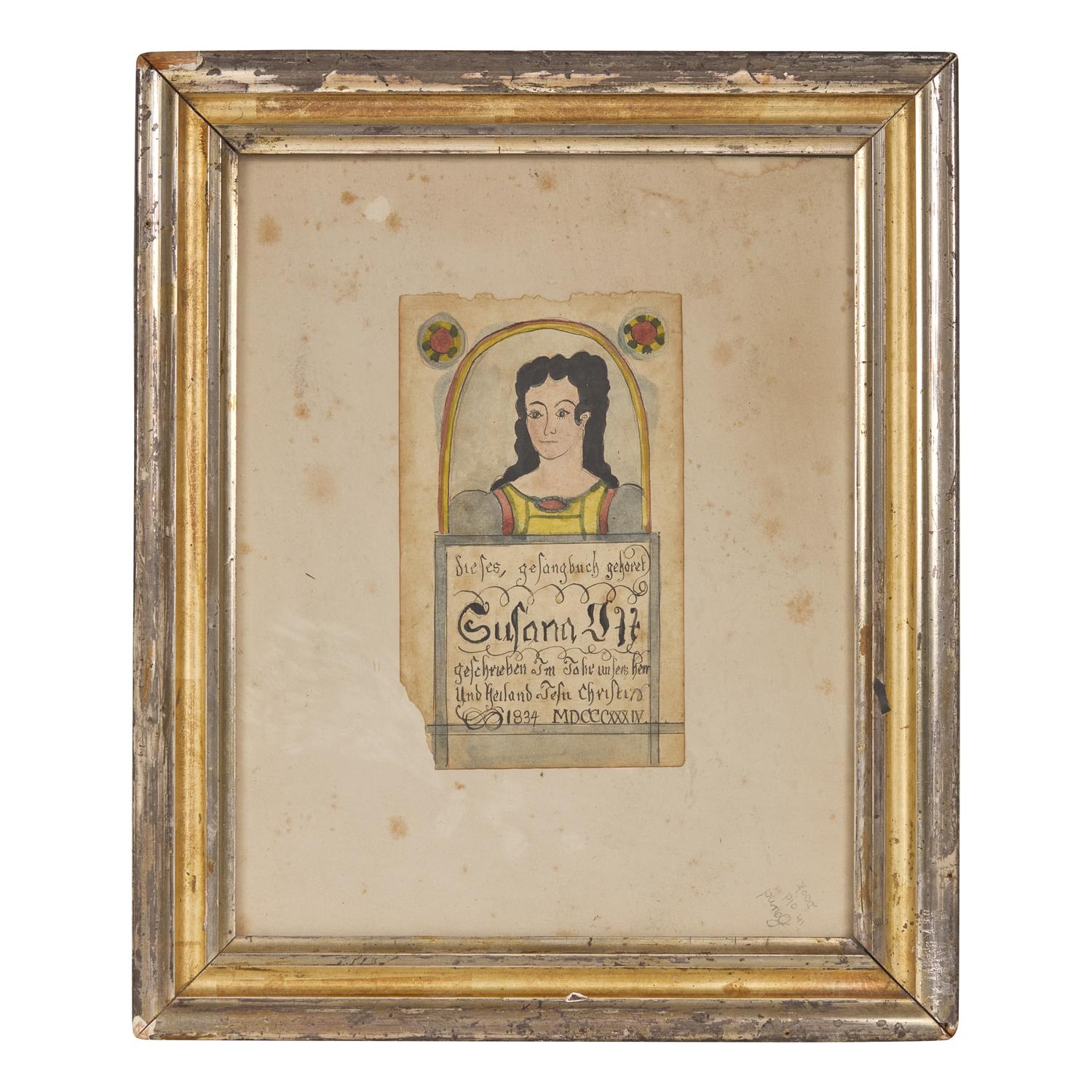 American School 19th Century, A Fraktur Bookplate for Susana Ott's Hymnbook