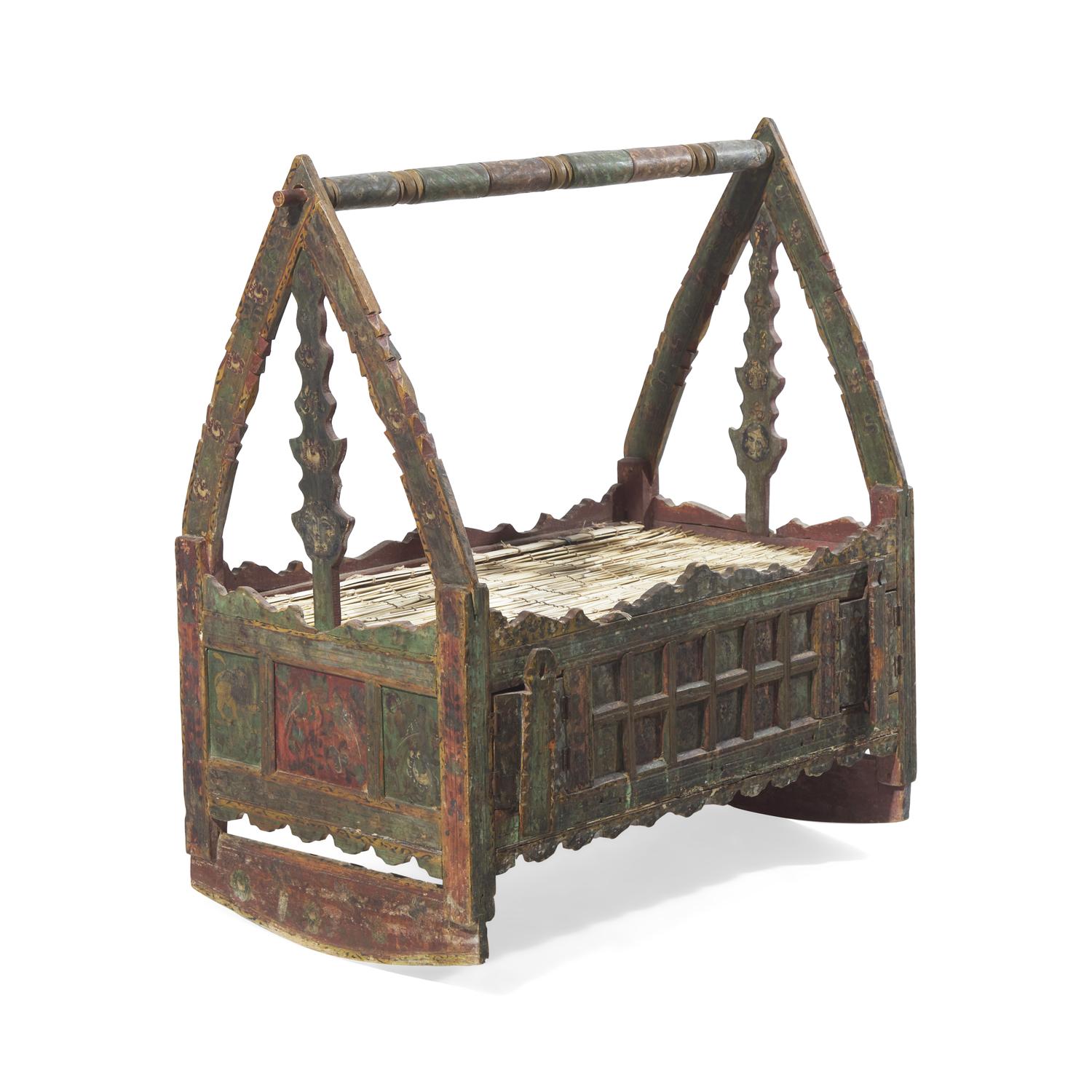 A Tibetan Painted Wood Cradle, 18th/19th Century — 十八-十九世紀 藏式木雕搖籃