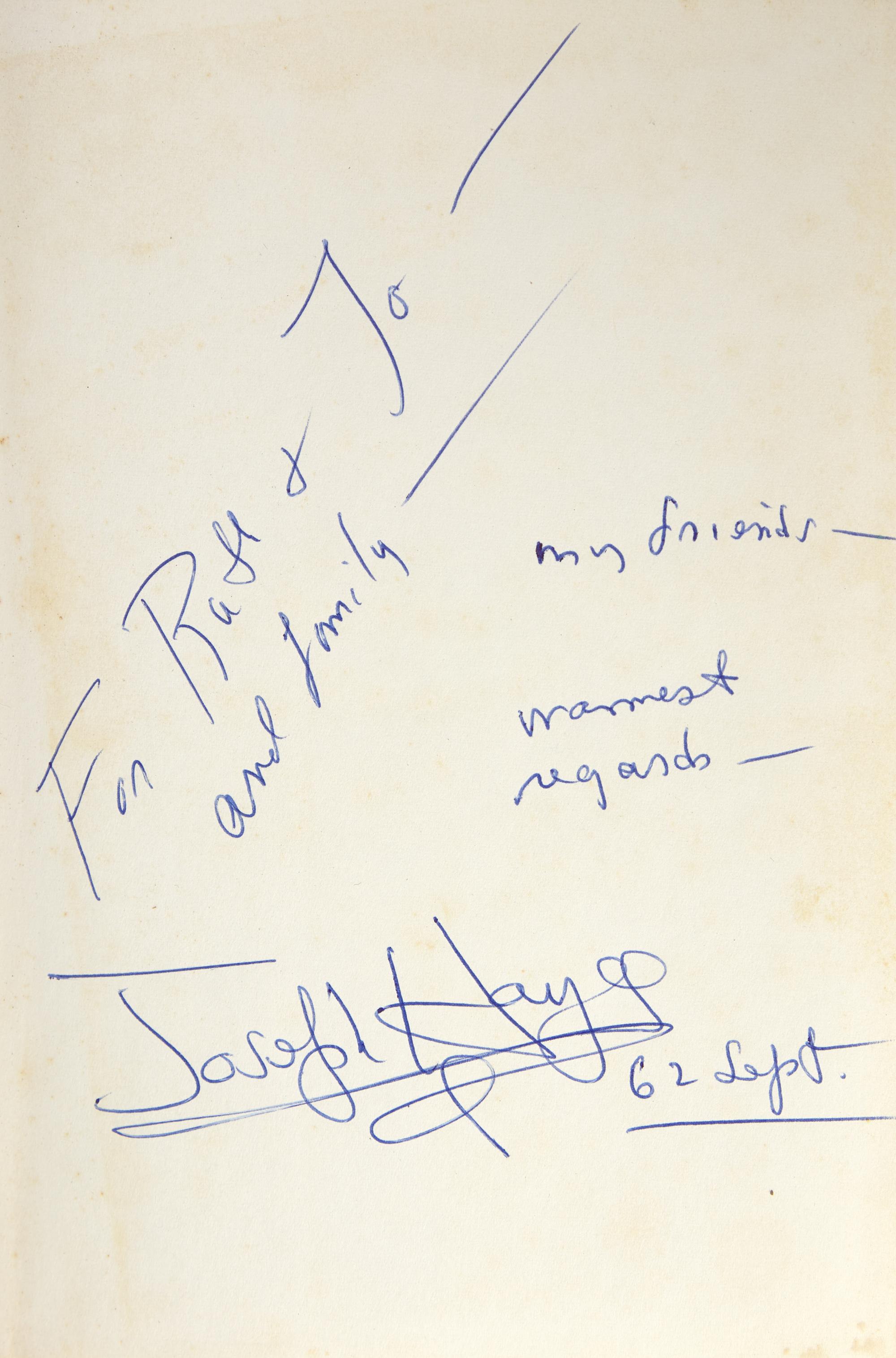 HAYES, Joseph (1918-2006). A group of 3 inscribed titles, comprising: