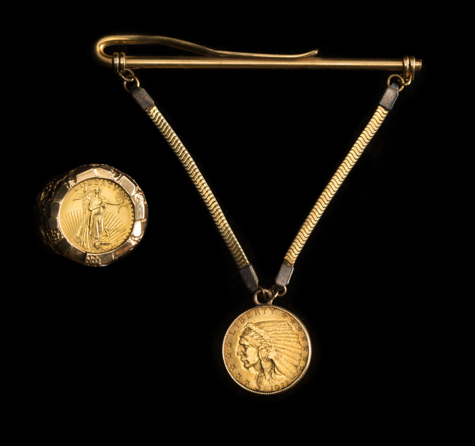 Two United States Jewelry-Mounted Gold Coins