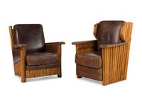 Two Adirondack Style Branch and Leather Club Chairs