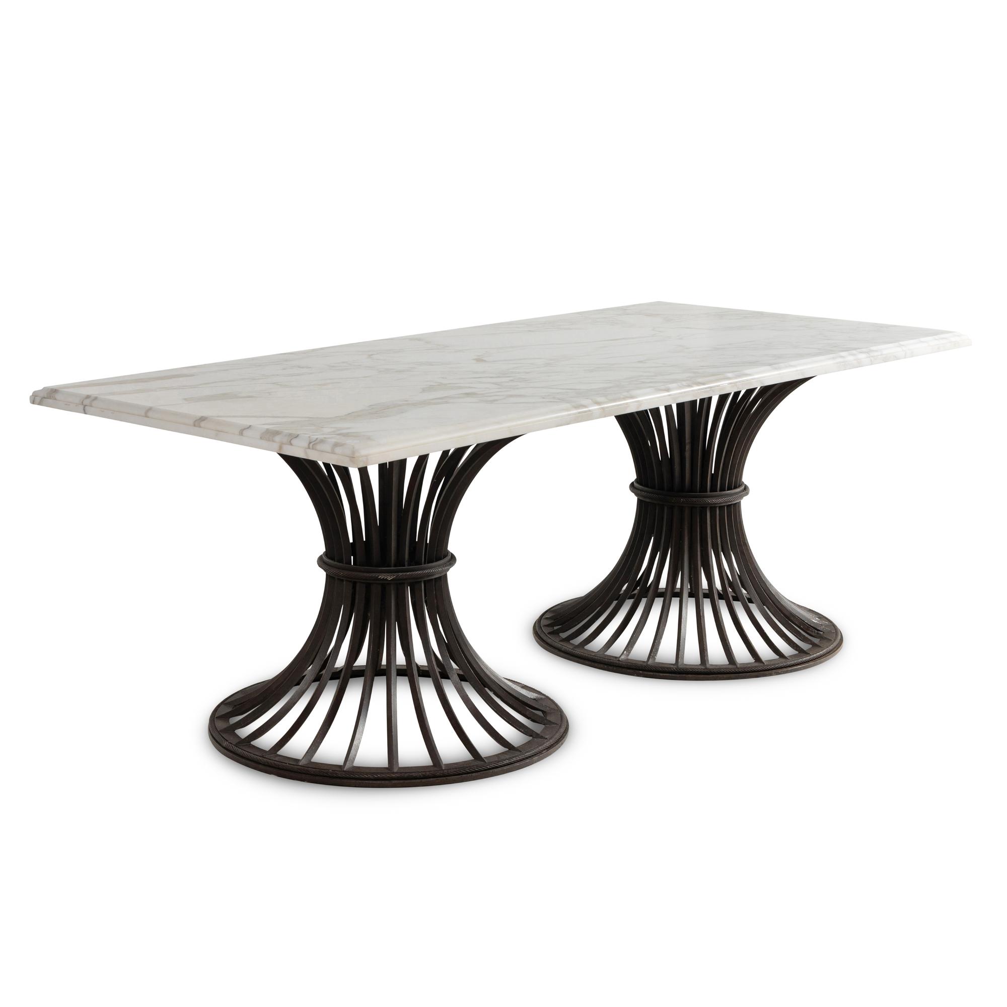 A Contemporary Iron and Carrara Marble Dining Table