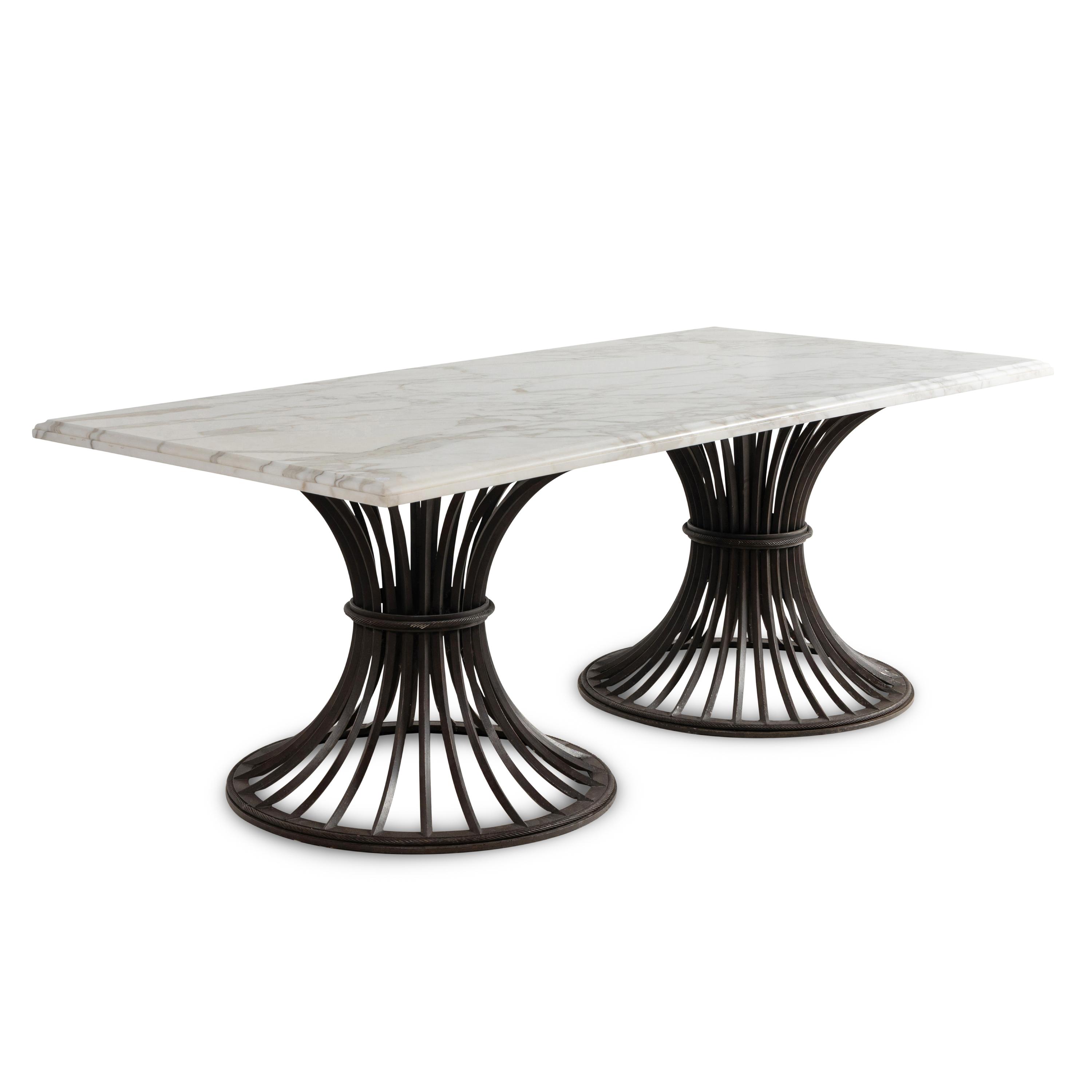 A Contemporary Iron and Carrara Marble Dining Table