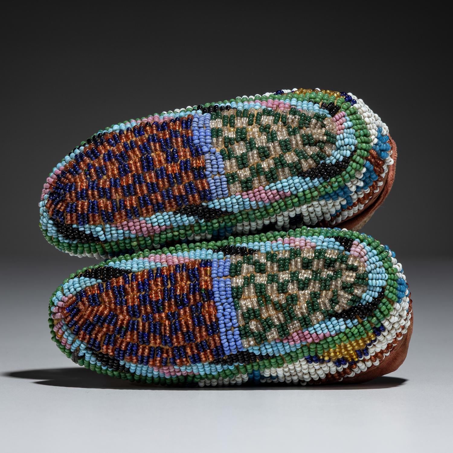 Sioux Child's Fully Beaded Hide Moccasins