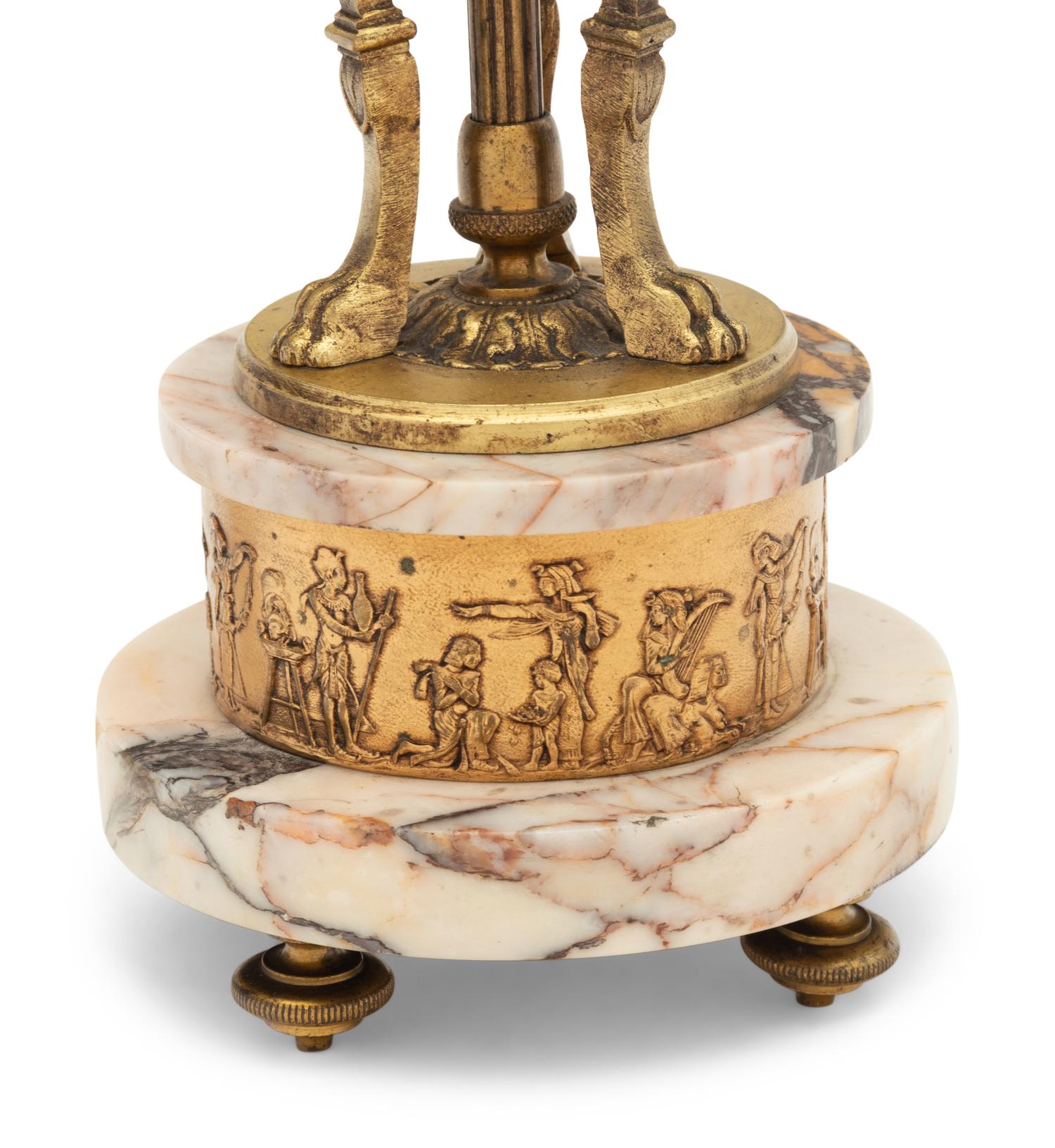 An Empire Style Gilt Bronze and Marble Cassolette Mounted as a Lamp