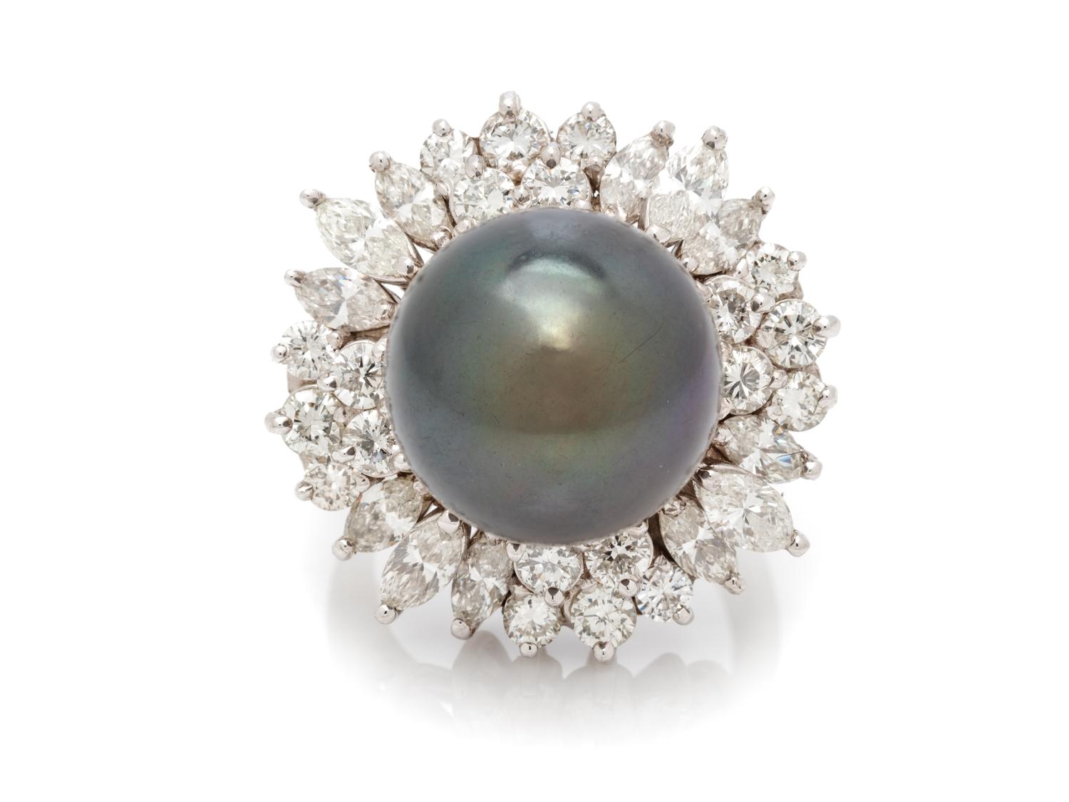 CULTURED TAHITIAN PEARL AND DIAMOND RING