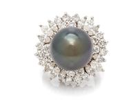 CULTURED TAHITIAN PEARL AND DIAMOND RING