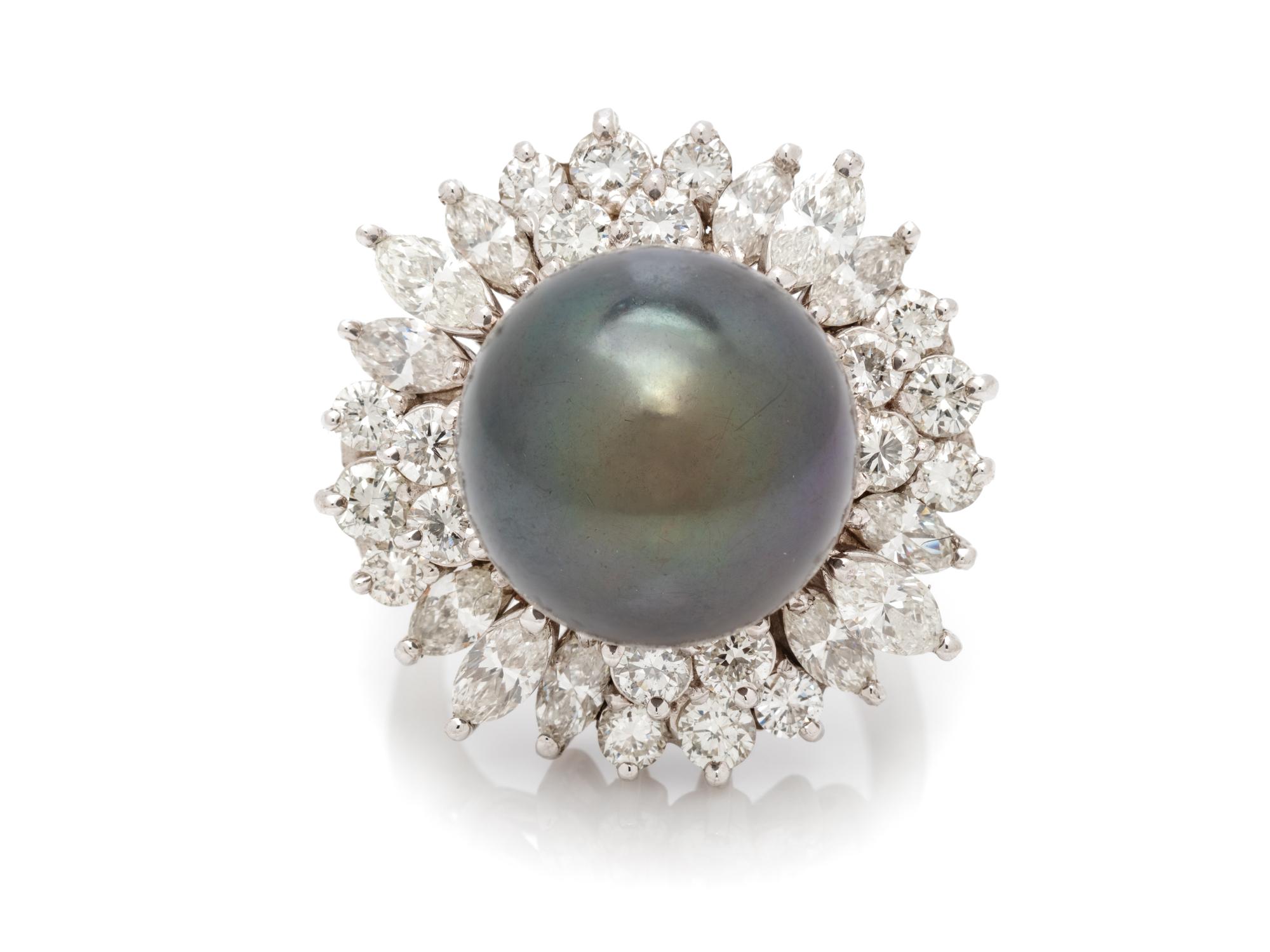 CULTURED TAHITIAN PEARL AND DIAMOND RING