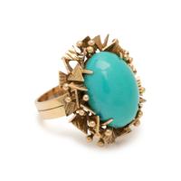 YELLOW GOLD AND SYNTHETIC TURQUOISE RING