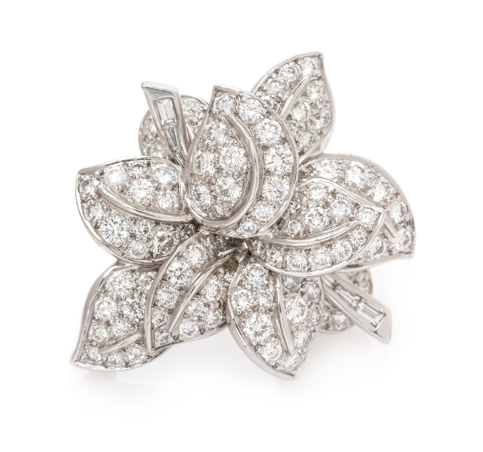 A Platinum and Diamond Leaf Cluster Brooch, 17.15 dwts.