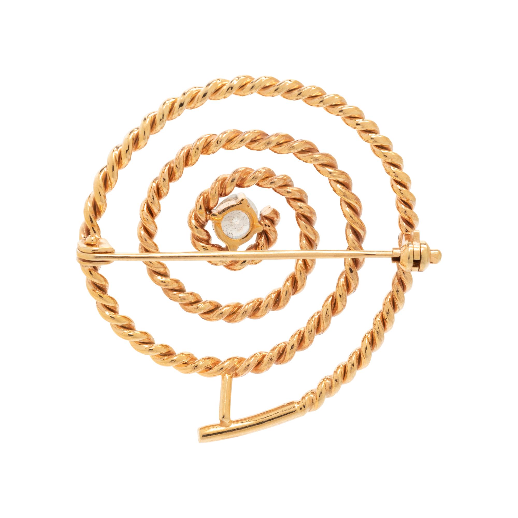 YELLOW GOLD AND DIAMOND SPIRAL BROOCH