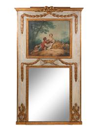 A Louis XVI Style Parcel-Gilt and Grey-Painted Trumeau