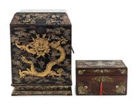 A Chinese Export Lacquer Dressing Cabinet and a Mother-of-Pearl Inlaid Rosewood Box