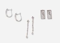 Three Pairs of White Gold and Diamond Earrings