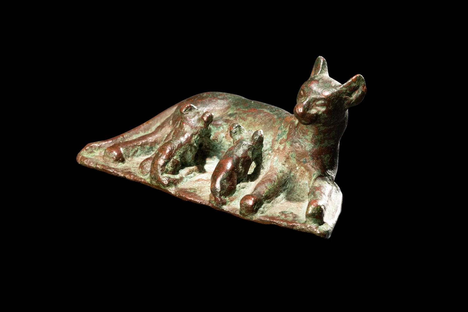 An Egyptian Bronze Cat with Kittens
