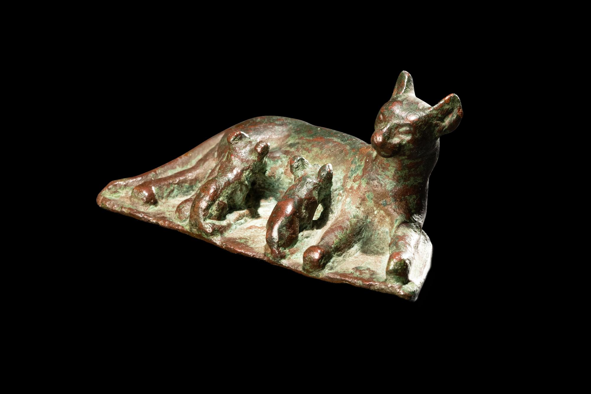 An Egyptian Bronze Cat with Kittens