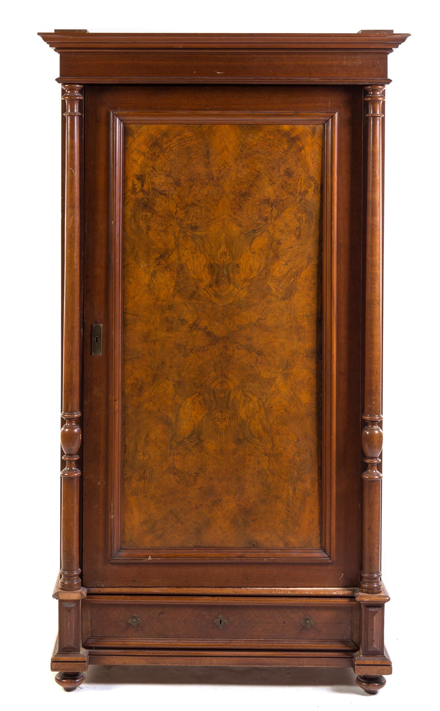 A Victorian Burlwood Armoire Height 77 1/2 x width 43 x depth 25 inches.