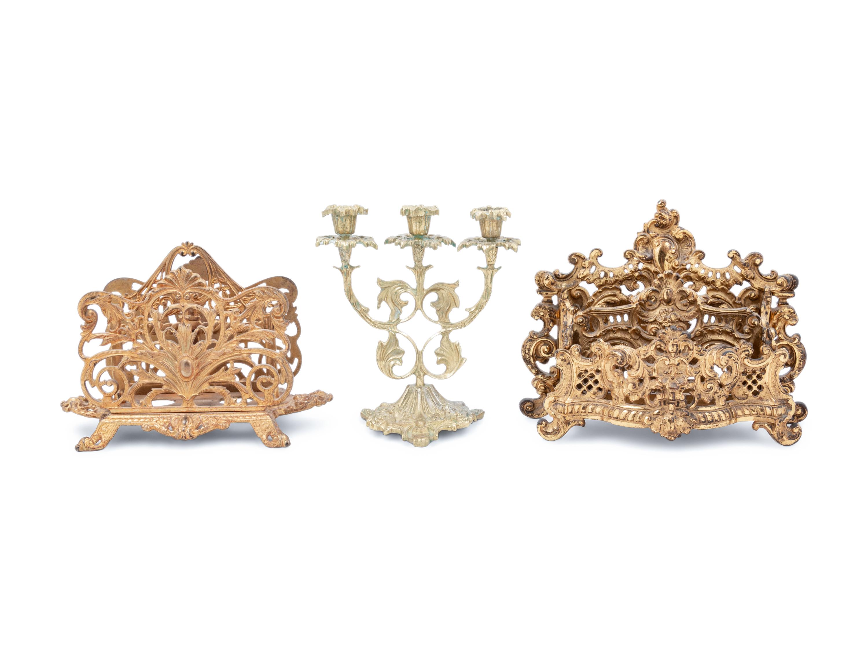 Three Victorian Gilt Metal Desk Articles