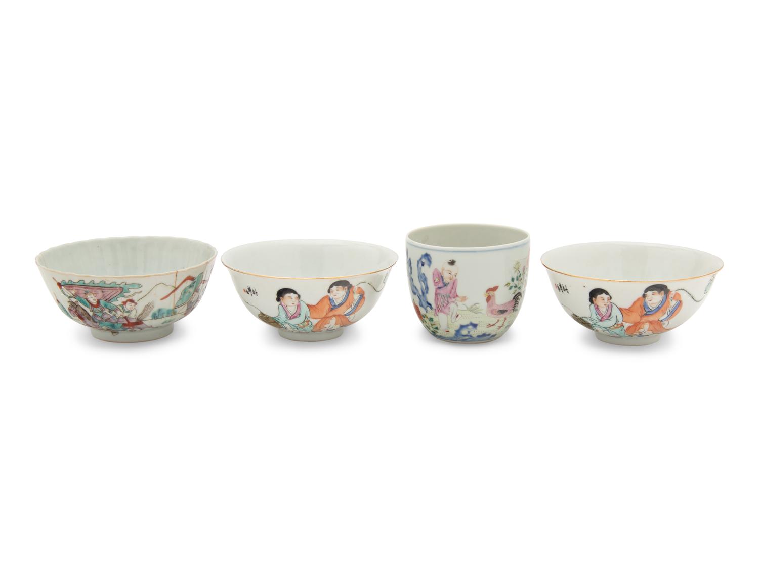 A Chinese Famille Rose Porcelain Cup and Three Bowls