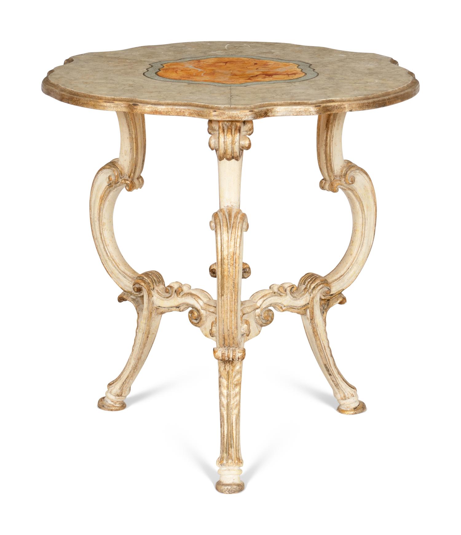 An Italian Rococo Style Silver Gilt Side Table with Faux Marble Top