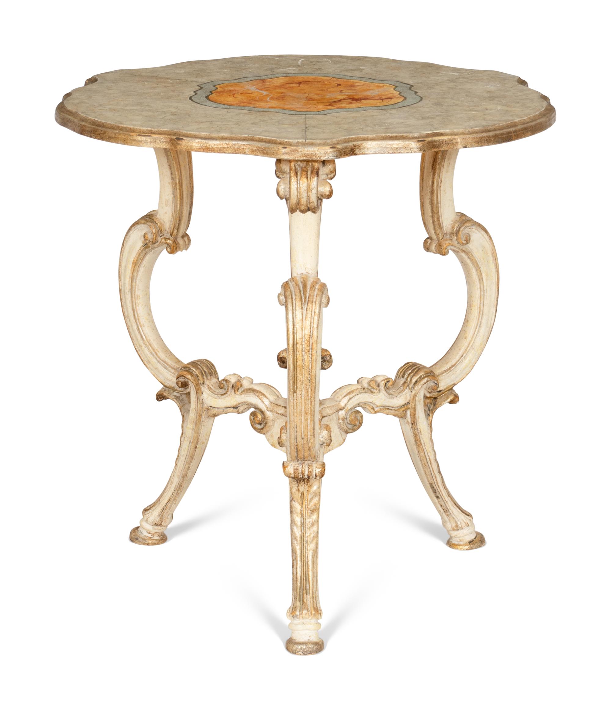 An Italian Rococo Style Silver Gilt Side Table with Faux Marble Top