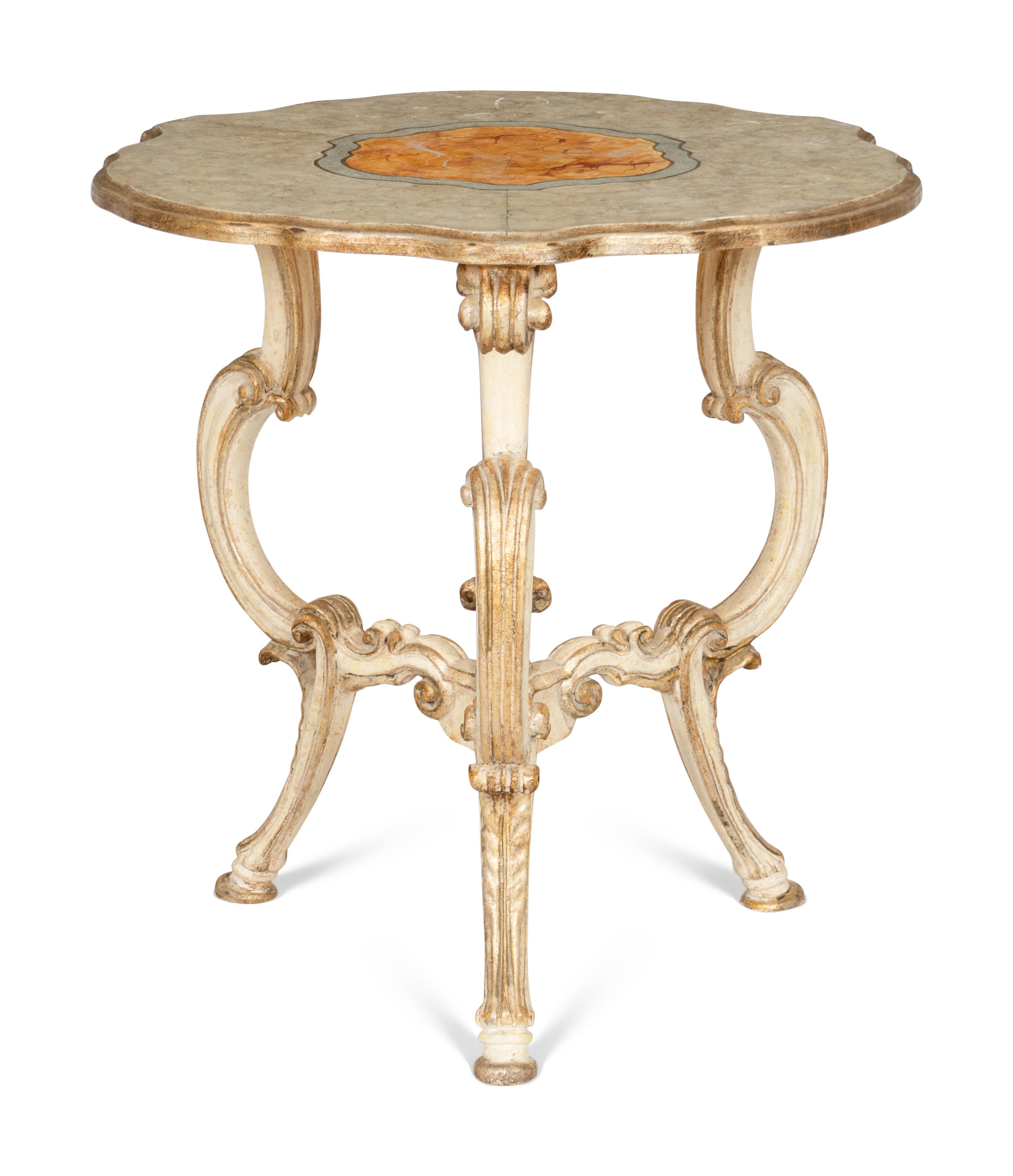 An Italian Rococo Style Silver Gilt Side Table with Faux Marble Top