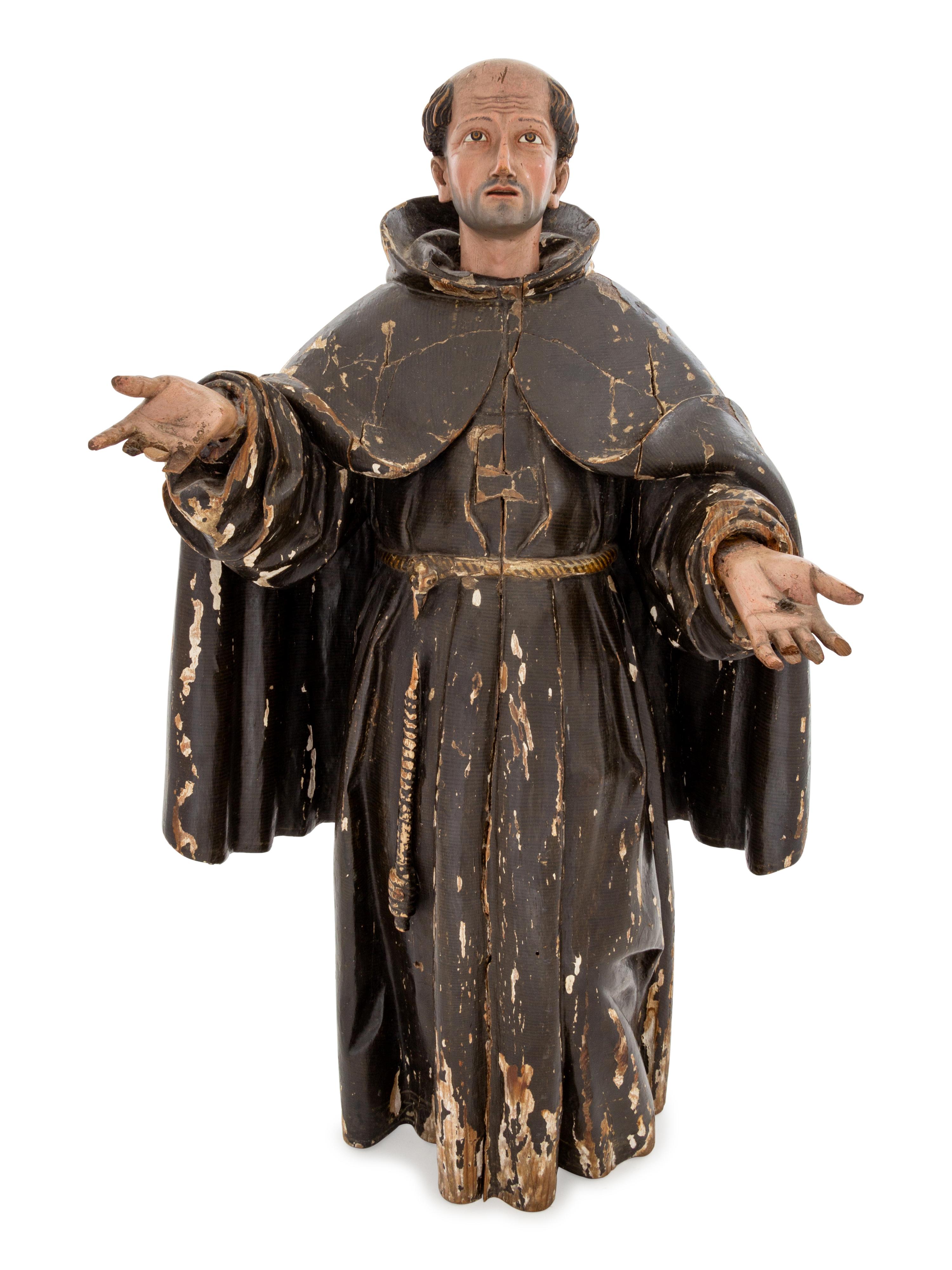 A Continental Painted Figure of Saint Francis