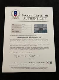 An Impressive Chicago Football and Baseball Hall of Fame Signed Autograph Vintage Wrigley Field Seatback (Beckett Authentication Services Letter BAS Certified),
