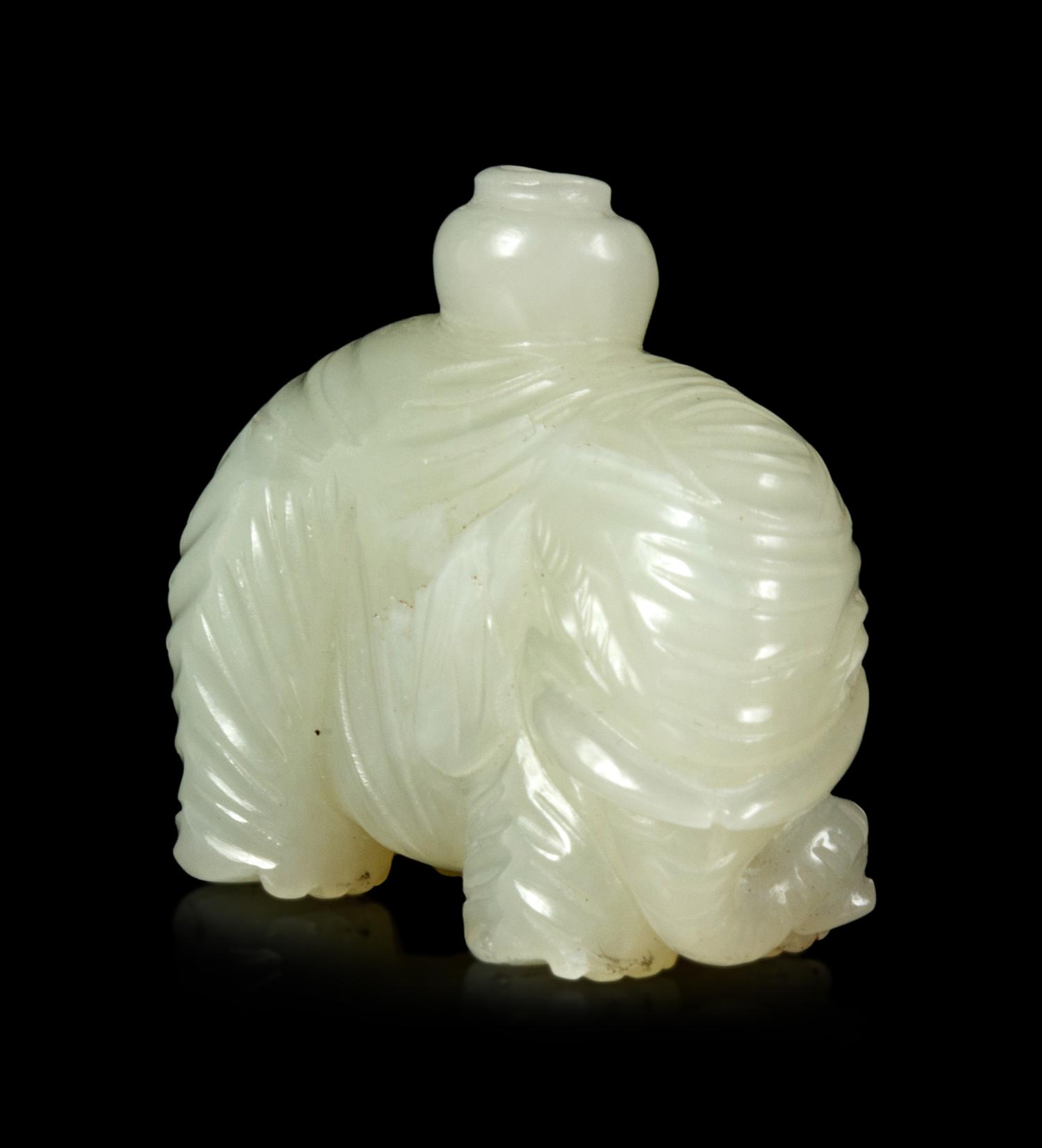 A Small Pale Celadon Jade Figure of an Elephant