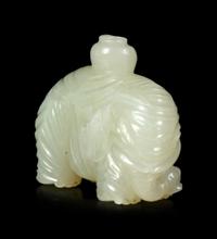 A Small Pale Celadon Jade Figure of an Elephant