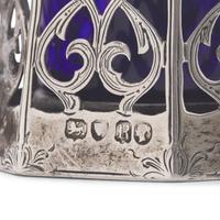Three English Pierced Silver Mustard Pots and Two Silver Mustard Spoons