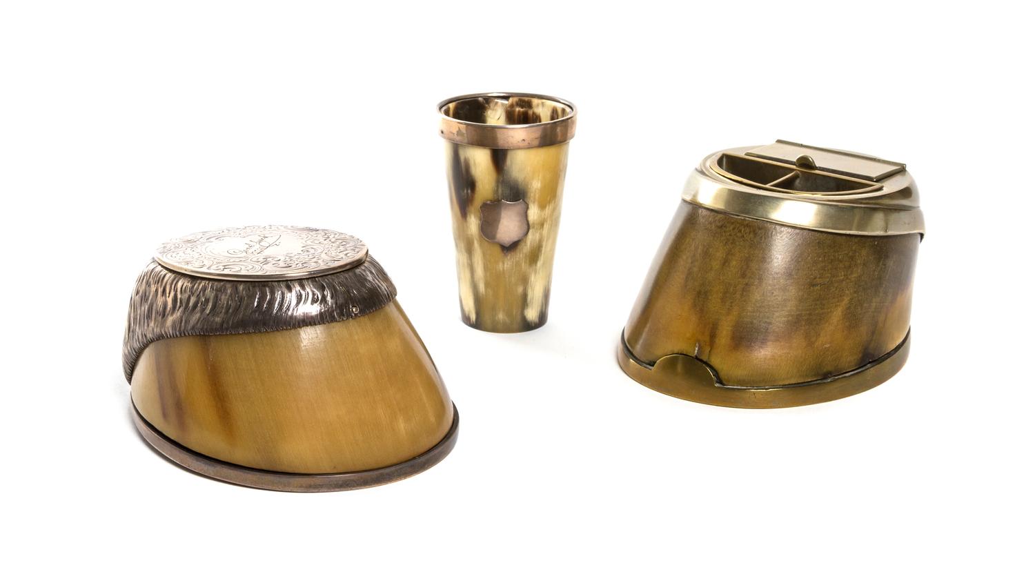 An English Silver Mounted Hoof Box, George John Richards & Edward Charles Brown, Length of first overall 5 1/8 inches.