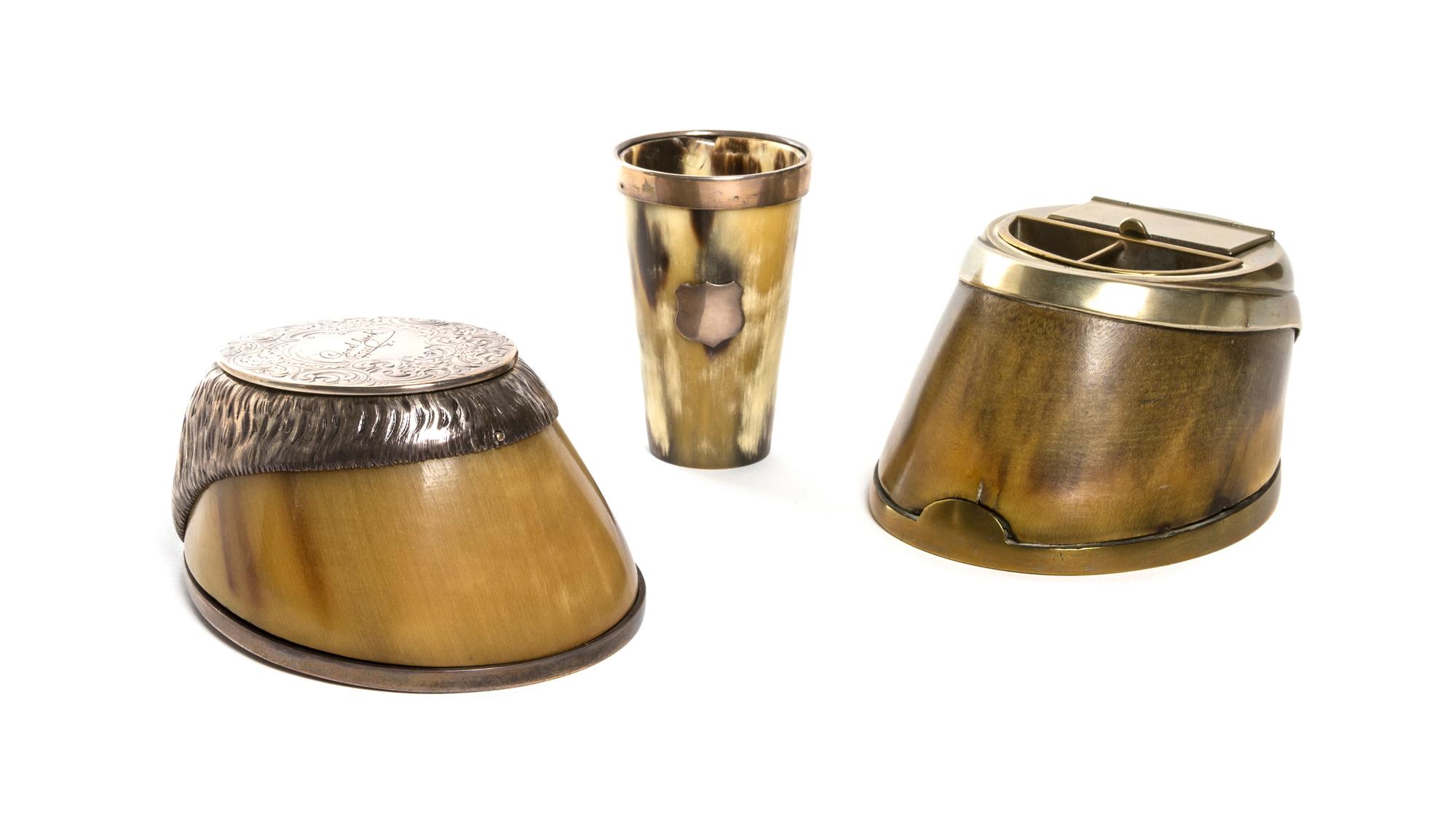An English Silver Mounted Hoof Box, George John Richards & Edward Charles Brown, Length of first overall 5 1/8 inches.